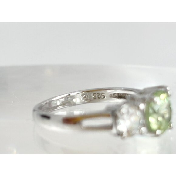 Peridot & CZ Gemstone Adorned Minimalist Sterling Silver 925 Vintage Ring - sz 7 - Picture 9 of 16
